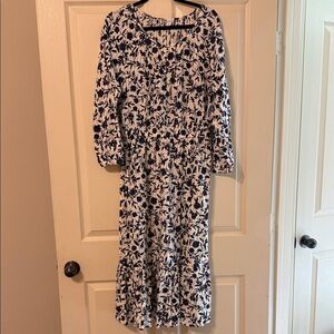 Old Navy White Midi Dress with Navy Floral Print